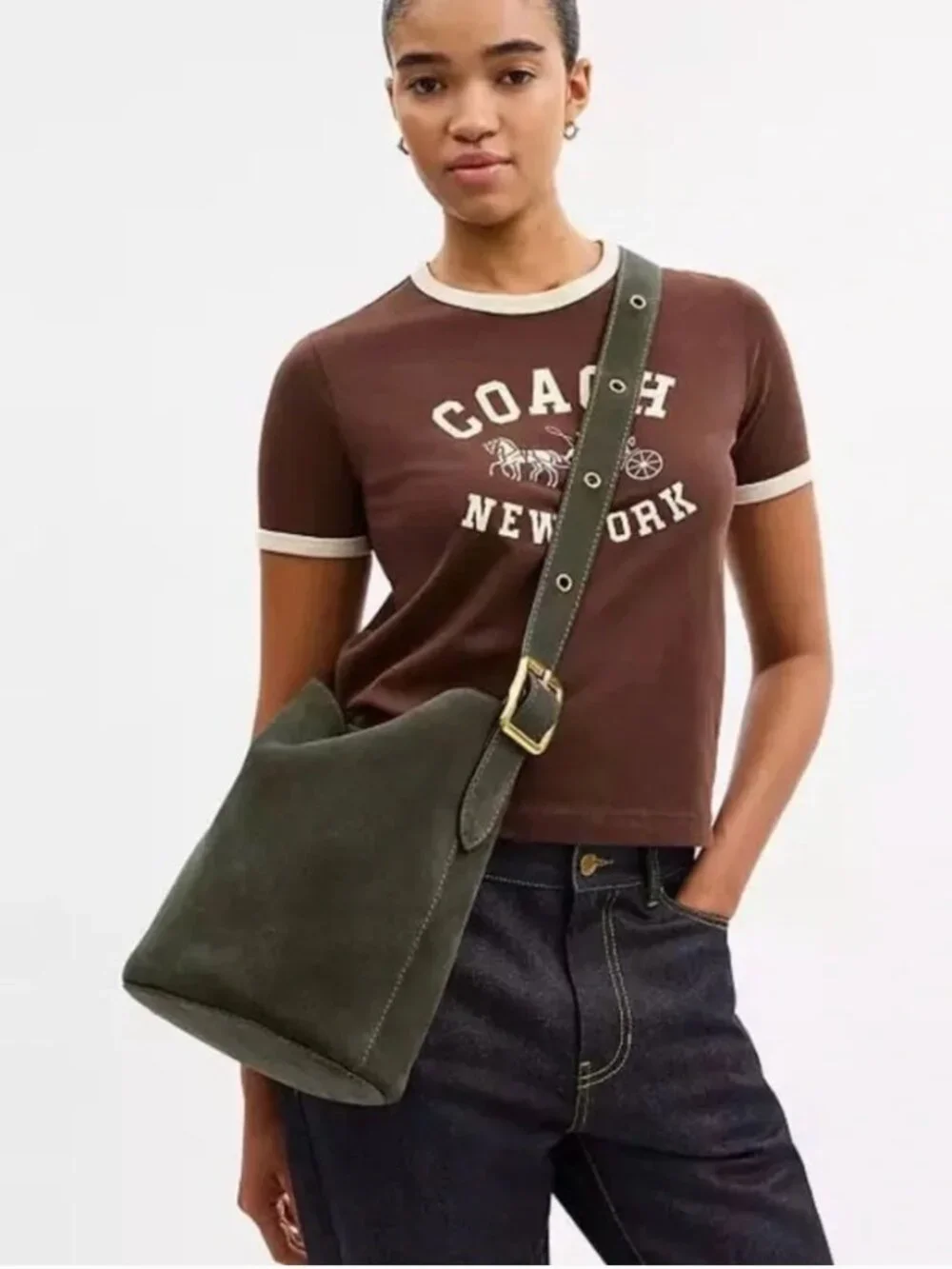 COACH Bleecker Bucket Handbag - Olive Suede - Factory Wrapped - NWT